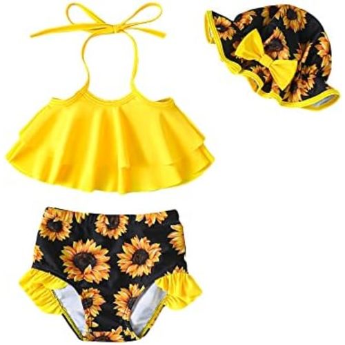 Baby Girl Summer Swimsuit with Hat Toddler Girls Bikini Sets Infant Bathing Suit Beach Outfits