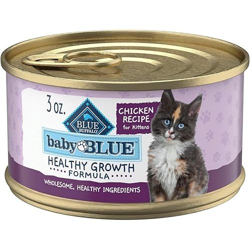 Blue Buffalo Baby Blue Natural Kitten Wet Cat Food, Healthy Growth Formula with DHA, Chicken Recipe Multi-Pack, 3-oz Cans (24 Count)