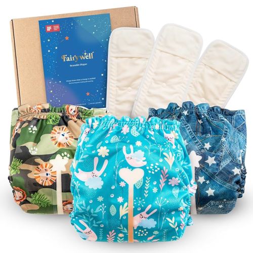 Reusable Cloth Diapers with Wetness Indicator, Swim Diaper, 3 Pack Waterproof Skin Friendly Covers＆Insert One Size Adjustable Washable Diapers for Newborns, Baby (11-33 pounds, 0-3 Years, Zootopia)