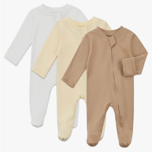 Aablexema Baby Organic Cotton Pajamas 2 Way Zipper Preemie Newborn One Piece Outfit Long Sleeve Footed Sleepwear