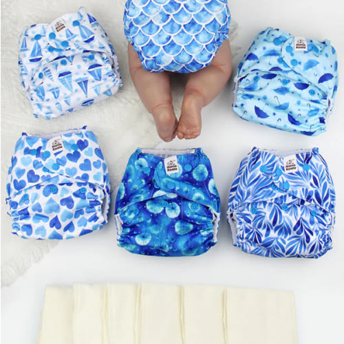 POCKET DIAPER 3.0 WITH INSERTS - 6 PACK(Blue Romance)