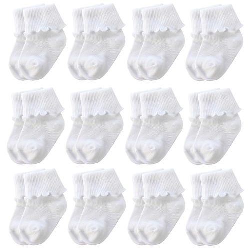 6 &12 Pairs Infant Toddler Baby Kids Turn Cuff Ruffle Cotton Socks