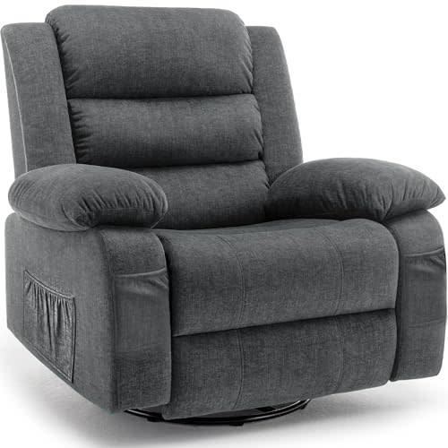 Korser Recliner Chair, Wide Rocker Chair, Rocking Chair with Massage and Heat,360°Swivel Nursery Rocking Chairs, Oversized Recliner for Adults, Cashmere Reclining Sofa for Living Room, Grey