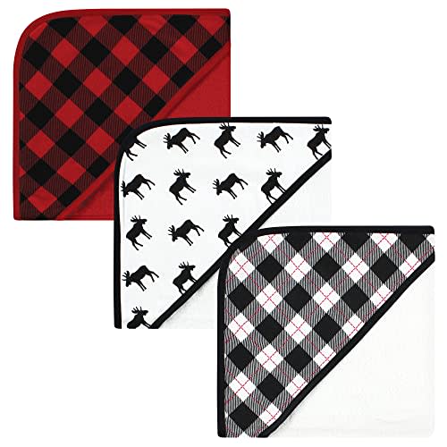 Hudson Baby Unisex Baby Cotton Rich Hooded Towels, Black Moose, One Size