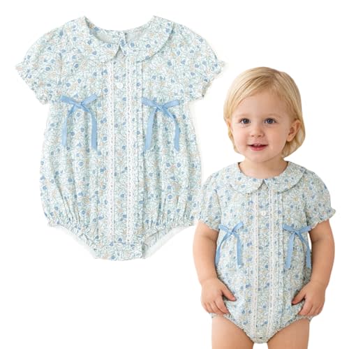 Simplee kids Baby Girl Romper Onesie,Short Sleeves | Soft and Breathable Fabric,Flexible Smocked Waist,Summer Daily Casual Wear,for Little Kids and Infant Newborn