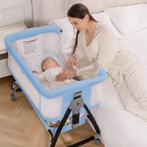 Baby Bassinet, 3-in-1 Bedside Bassinets for Baby, Bassinet Bedside Sleeper with Wheels, Baby Bassinet Bedside Crib with Breathable Mesh, Mosquito Net, 6 Height Adjustable, Easy Assemble & Folding