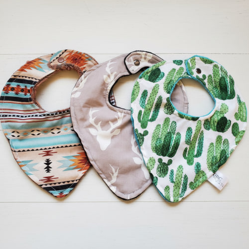Buck, Cactus, and Mint Aztec Western Bibs