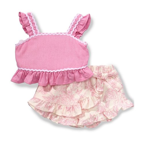 Rare Editions Baby Girls Sleeveless Ric Rac Trimmed Linen Blend Tank Top & Toile Printed Skort Set