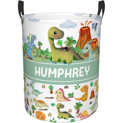 Custom Baby Dinosaur Laundry Basket Personalized Gifts Customized Name Laundry Hamper For Kids Boys Girls Adults Collapsible Clothes Storage Organizer 19.6x15.7 In