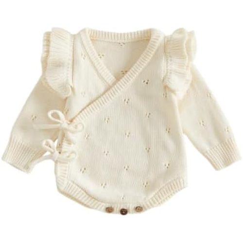 Newborn Baby Girl Sweater Ruffle Knit Romper Wrap Bodysuit