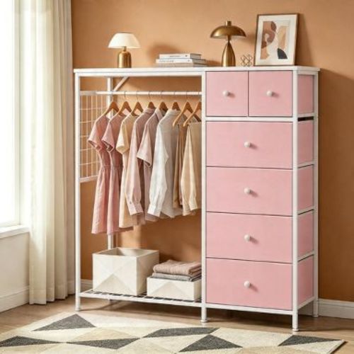 JIONJOY 5-Layer Multi-Functional Storage Hanger - with Charging Socket, Categorized Storage, Stable and Safe, Suitable for Bedroom Closet,Pink