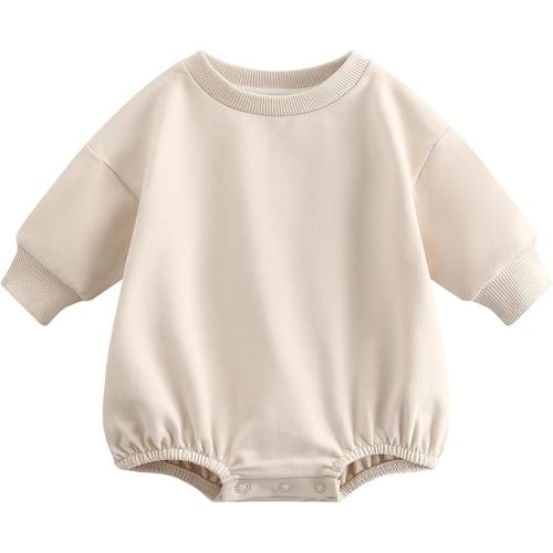 Bafeicao Baby Boy Girl Sweatshirt Romper Organic Cotton Solid Color Long Sleeve Bubble Romper Oversized Warm Fall Winter