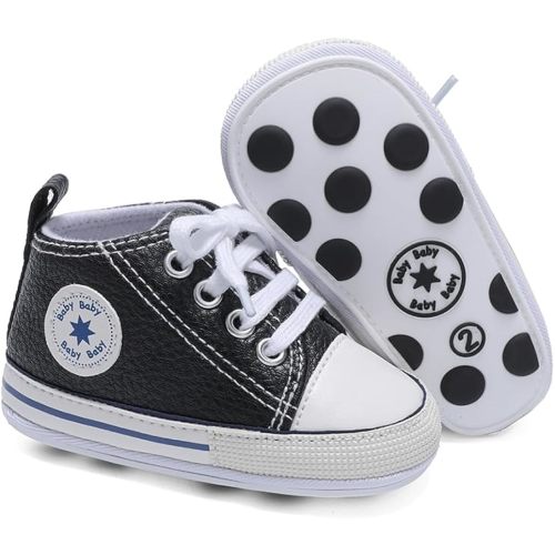 Baby Boys Girls Shoes,Infant Non-Slip PU Leather High Top Sneakers,Toddler Soft Rubber Sole First Walking Shoes 0-18 Months