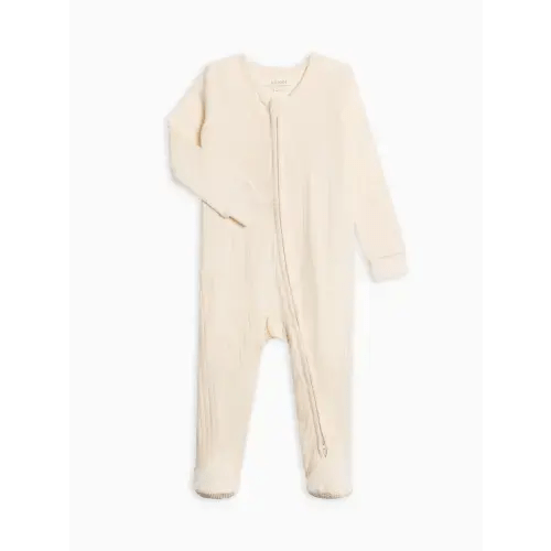 Maya Brushed Back Pointelle Footed Zipper Sleeper, 3-6M