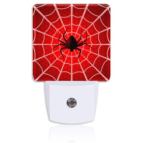 Red Spider Web Night Light,Cobweb Trap Gossamer Plug-in Night Light Auto Dusk-to-Dawn Sensor Energy Efficient LED Lamp for Room Decor,Hallway,Kitchen,Bathroom,Nursery,Stairs