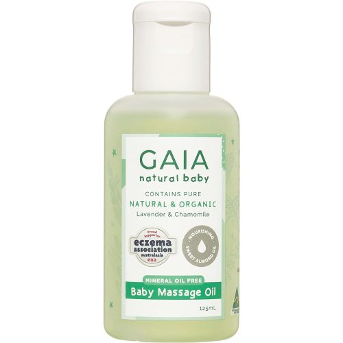 GAIA Natural Baby Massage Oil | 100% Natural Origin | Ideal for Newborns | Cold pressed Sweet Almond Oil | organic Lavender | organic Chamomile | Perfume Free | Australian Made | 125mL