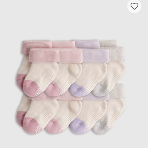 Organic Cotton Gripper Fold Over Socks 8-Pack - Baby in Pink/Blue Multi