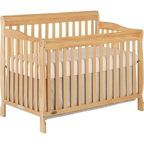 Dream On Me Ashton 4-In-1 Convertible Crib In Natural, Greenguard Gold, JPMA Certified, Non-Toxic Finishes, Features 4 Mattress Height Settings, Made Of Solid Pinewood