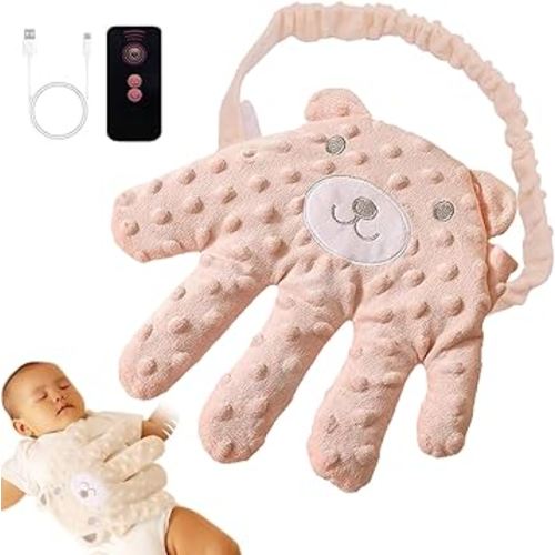 Baby Soothing Palm, Baby Patter for Sleep, Baby Startle Prevention Hand Glove Electric Baby Hand Pillow Cute Baby Soothing Palm for Newborns Baby Girl Baby Boy (Pink Bear)