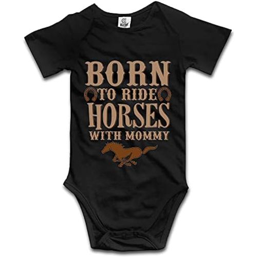 DOQOSESHY Born to Ride Horses with Mommy Baby Bodysuit Short/Long Sleeve Jumpsuit Rompers, 3 Months