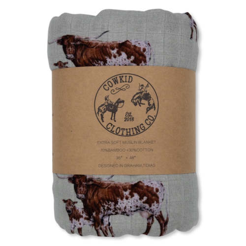 Sagebrush Longhorn Bamboo Muslin Blanket