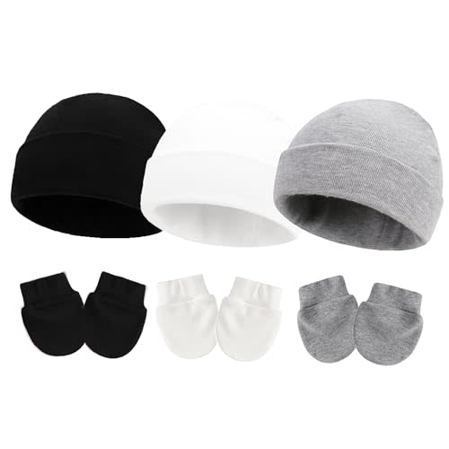UTTPLL Newborn Hats Mittens Set Toddler Girls Boys Cotton Nursery Hospital Beanie No Scratch Gloves Unisex Baby Infant Caps