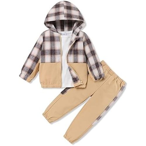 3Pcs Toddler Boy Clothes Long Sleeve Hoodie with Solid Color Top and Casual Sweatpants Boys Fall Winter Outfits 2-6T
