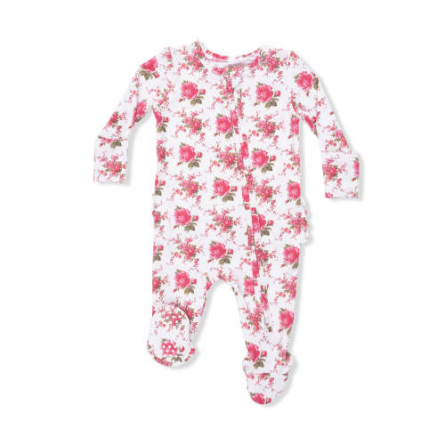 2-Way Zip Ruffle Footie, Elegant Roses