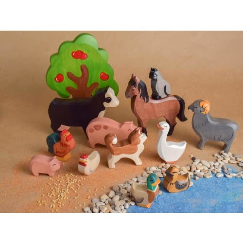 Wooden Farm Animals Toys Set, Waldorf Educational Figurines for Kids, Montessori Inspired Play Set, Preschool Learning Handmade Unique Gift