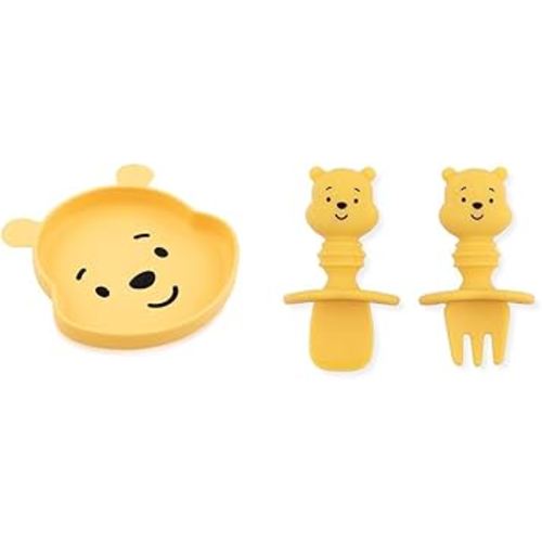 Disney Baby Led Weaning Silicone Grip Dish and Utensil Set for Self-Feeding, Ages 6 Months Up