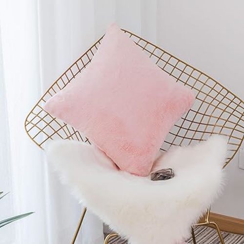 Home Brilliant 26x26 Pillow Cover Large Throw Pillow Covers Decoration Euro Sham Covers Faux Fur Throw Pillows for Couch Sofa Bedroom, 26 x 26 inches, Pink