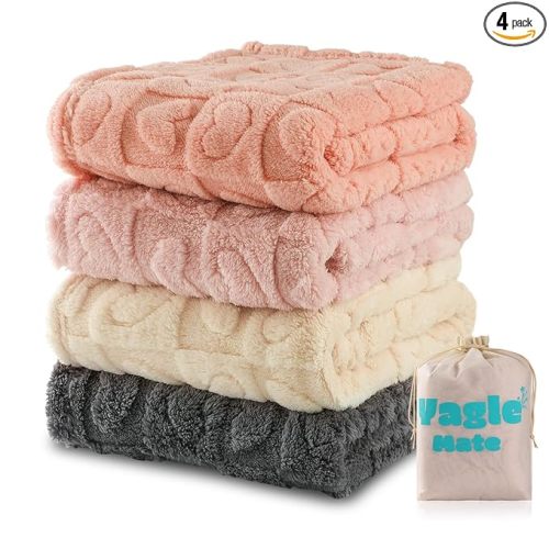 4 Pcs Baby Blankets,Fleece Heart Checkered Blanket, Cozy and Fluffy Crib Blankets for Girls, Toddler Receiving Blankets 30×40 Light Pink Sakura Pink White Grey