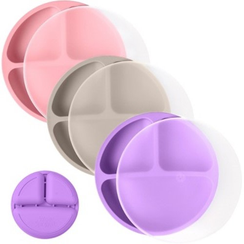 WeeSprout Silicone Plates for Babies & Toddlers 100% Food-Grade Dishes - With Lids, 3 Pack
