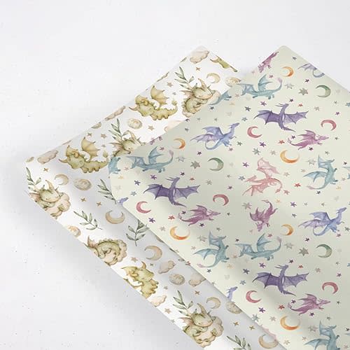 Soft 2 Pack Watercolor Dragon Moon Star Leaves Pattern Baby Changing Pad Covers for Infant Newborn, Unisex Dragon Nursery Fitted Diaper Changing Table Pad Mat Sheets for Boys Girls-16x32