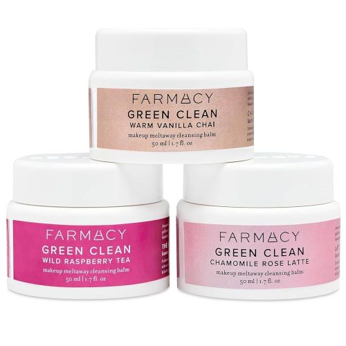 Farmacy Cleansing Balm Skin Care Set - Tea Harvest Travel Size Makeup Remover - Limited Edition Skincare Set Includes Warm Vanilla Chai, Wild Raspberry Tea + Chamomile Rose Latte (3 Count)
