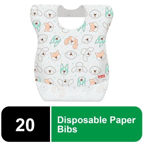 Glad for Kids Disposable Paper Bibs with Adorable Puppy Faces - 20 Count
