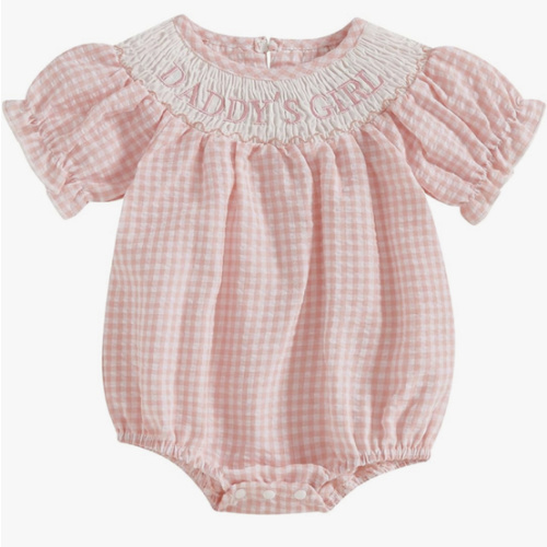 FIOMVA Toddler Baby Girl Clothes Summer Smocked Bubble Romper Embroidery Onesie Short Sleeve Bodysuit Cute Outfits