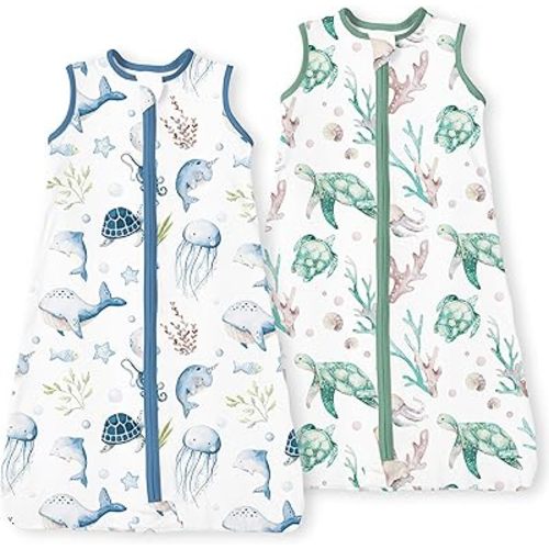 Sleep Sack 6-15 Months, 0.5TOG Summer Light Wearable Blanket with 2-way Zippers, Premium Soft Breathable Baby Sleeping Bag for 6-12-15 Months Baby, 2 Pack(Ocean Crew)