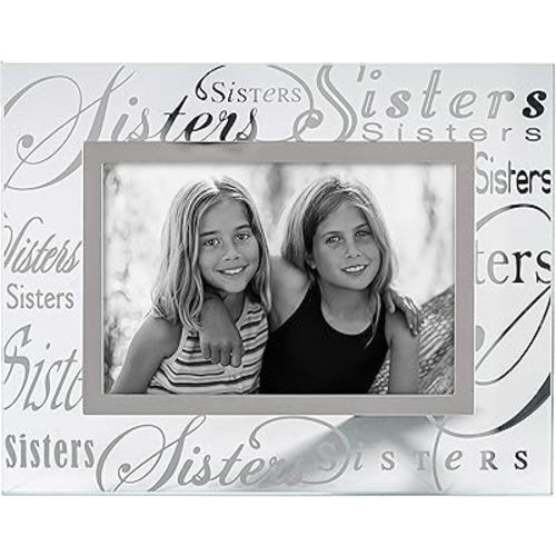 Malden International Designs Mirrored Glass With Silver Metal Inner Border Sisters Picture Frame, 4x6, Clear