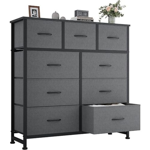 OLIXIS 9-Drawer Fabric Storage Dresser Chest Organizer Unit, Grey