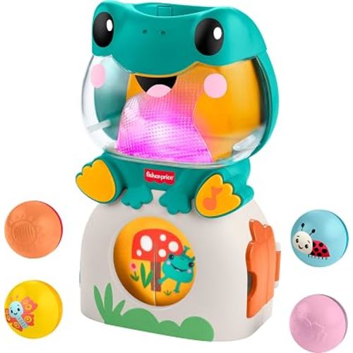 Fisher-Price Baby Toy Light-Up & Roll Frog Musical Ball Drop Activity & 3 Balls for Developmental Play Infants & Toddlers Ages 6+ Months