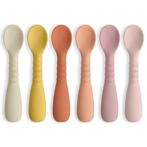 ME.FAN Silicone Baby Feeding Spoons 6 Pack First Stage Infant Spoons - Baby Utensils Soft Training Spoon Self Feeding - Chew Spoon Set for Babies and Toddlers Bright