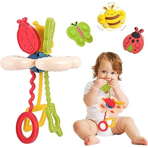 Baby Sensory Montessori Toys with 3PCS Suction Cup Spinner Toys for 6-12-18 Months Silicone Teething baby toy Car Seat Airplane Travel Toddler Boy &Girl Toddler Easter Basket Stuffers Birthday Gift