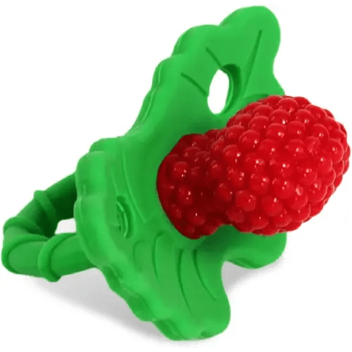 RaZbaby RaZberry Silicone Teether Pacifier – Teething Relief for Infants, Food-Grade, BPA-Free, Hands-Free Design, Natural Berrybumps Fruit Texture for Sensory Development, Freezable – Red