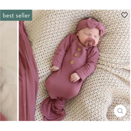 Boysenberry Bamboo Waffle Newborn Baby Knot Gown & Hat Set