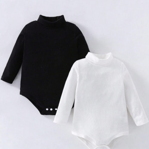 SHEIN Playful Pals Baby Boy 2pcs Rib Knit Turtle Neck Bodysuit | SHEIN USA
