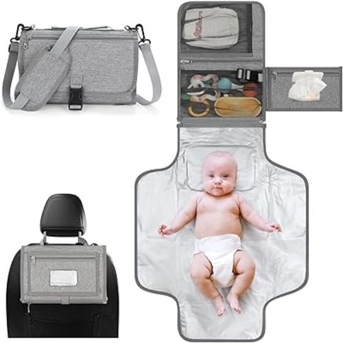Accmor Portable Diaper Changing Pad, Waterproof Travel Baby Changing Mat, Newborn Essentials Baby Shower Gifts, Grey