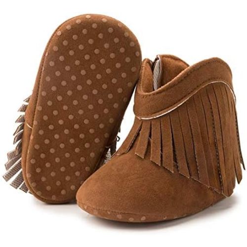 Sawimlgy Infant Baby Boys Girls Plush Winter Snow Boots Cowboy Tassels Bowknot Ankle Side Zipper Soft Sole Boots Toddler Newborn Warm First Walker Crib Outdoor Shoes