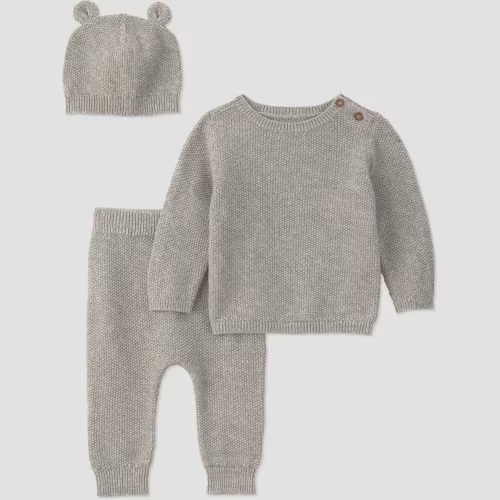 Carter's Just One You® Baby Boys' 3pc Sweater Knit Top, Jogger Pants and Bear Hat Set - Gray Newborn