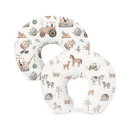 Nursing Pillow Covers 2 Pack, Stretchy Breastfeeding Pillow Covers for Baby | Soft Stretchy Fabric, Snug Fit for Breastfeeding Pillows, Newborn Nursery Essential for Baby Boys and Girls (Little Farm)
